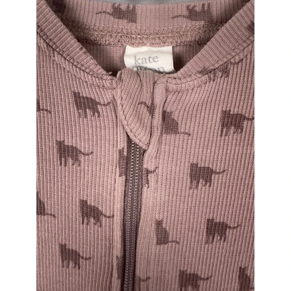 Kate Quinn NB‎ Baby Zip Romper Organic Cotton Pink Animal Print Footless